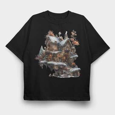 Snowy Fairy Hut, Tricou Oversize Barbati (Unisex)