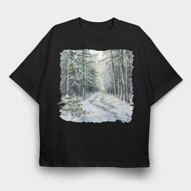Snowy Forest Path, Tricou Oversize Barbati (Unisex)