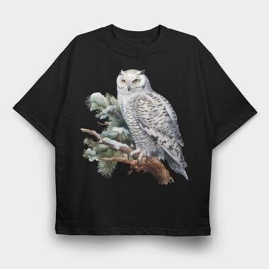 Snowy Owl Winter Branch, Tricou Oversize Barbati (Unisex)