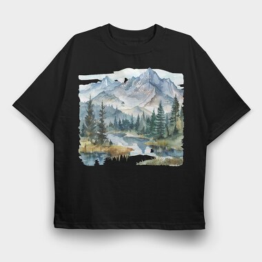 Snowy Peaks Reflection, Tricou Oversize Barbati (Unisex)