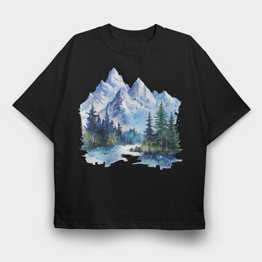 Snowy Peaks Serenity, Tricou Oversize Barbati (Unisex)