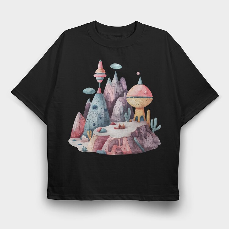 Space Planet Mountain, Tricou Oversize Barbati (Unisex)