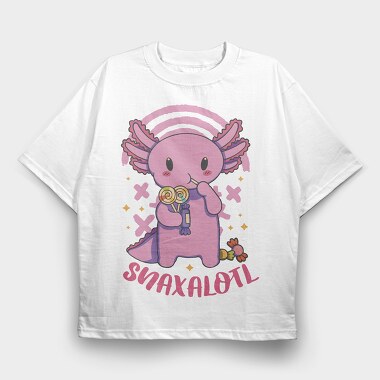 Axolotl Eating Candy Snaxalotl, Tricou Oversize Barbati (Unisex)
