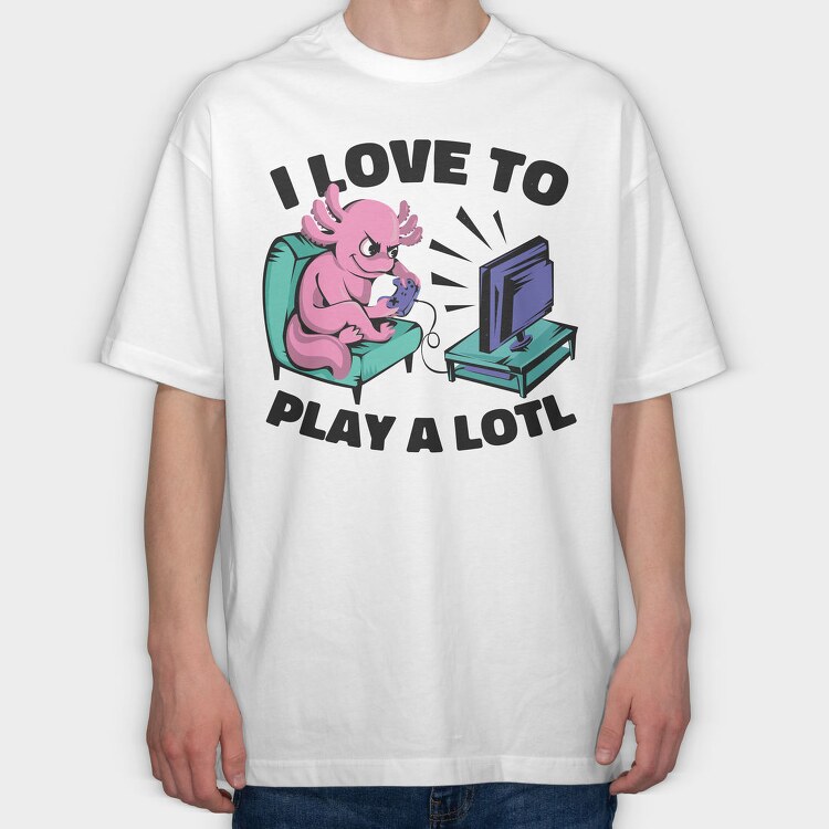 Axolotl Playing Video Games Gamer Couch Tv, Tricou Oversize Barbati (Unisex)