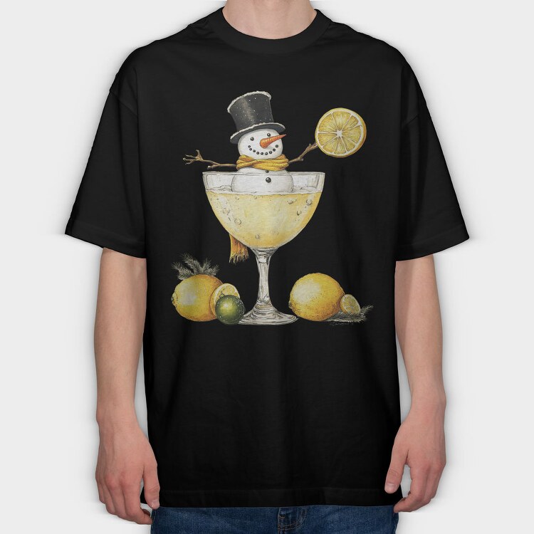 Snowman Winter Drink, Tricou Oversize Barbati (Unisex)