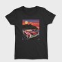 Coastal Vintage Car Cruise Red Sunset Sailboats, Tricou Femei