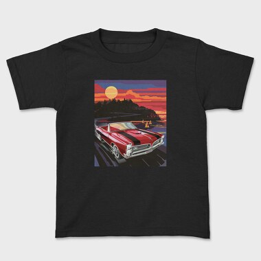 Coastal Vintage Car Cruise Red Sunset Sailboats, Tricou Copii