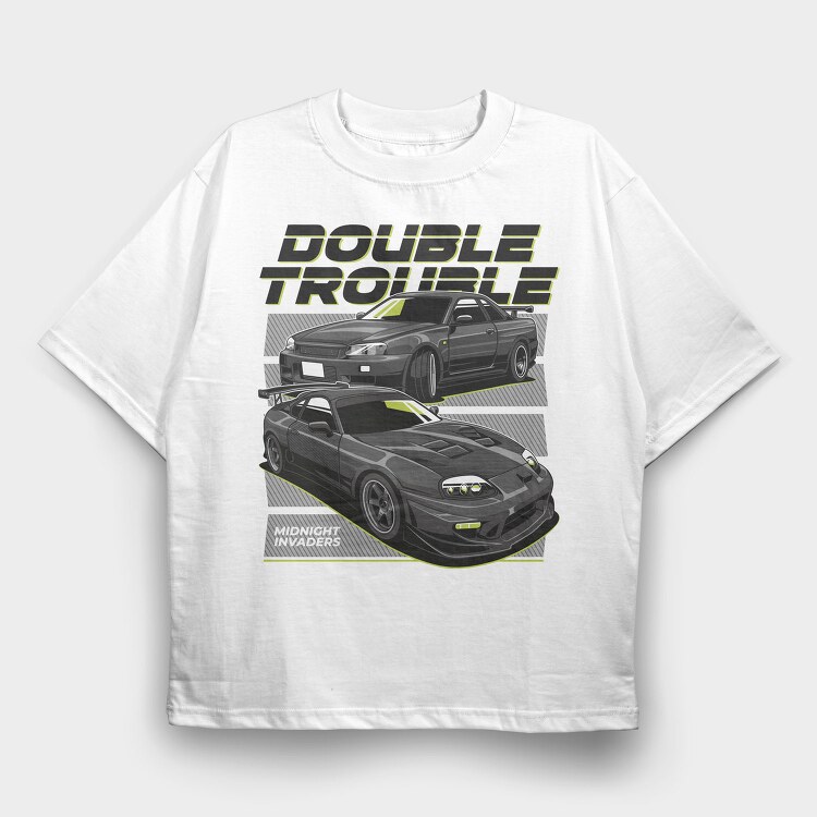Double Trouble Nissan 240Sx Stance Fast, Tricou Oversize Barbati (Unisex)