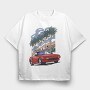 Hollywood Red Car Palm Tree Modern, Tricou Oversize Barbati (Unisex)