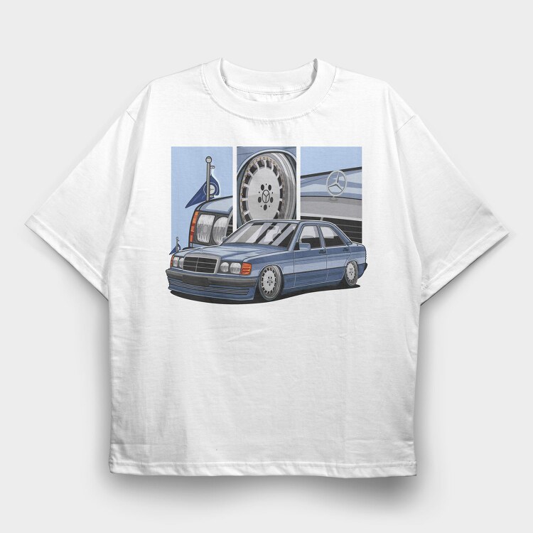 Mercedes W124 Blue Stance, Tricou Oversize Barbati (Unisex)
