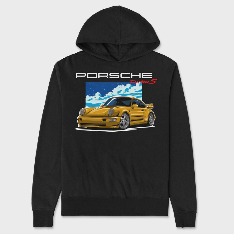 Yellow Porsche Turbo S Night Sky, Hanorac Oversize Barbati (Unisex)