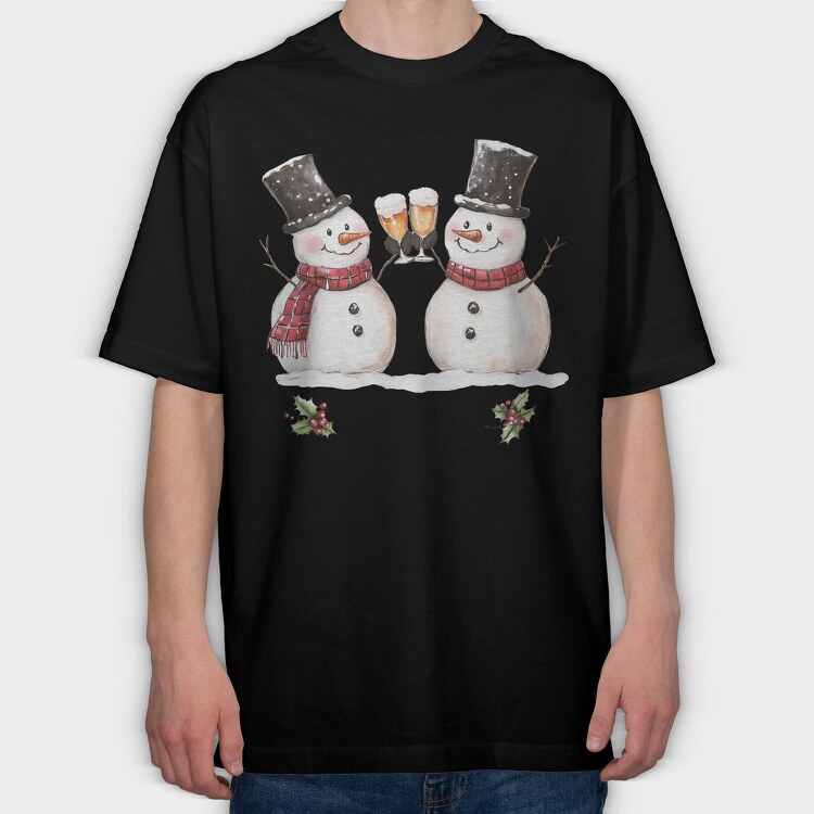 Snowmen Toasting Wine, Tricou Oversize Barbati (Unisex)