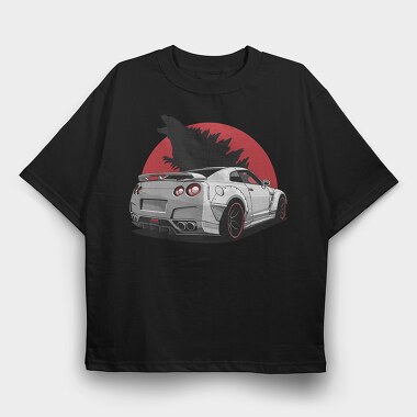 Silver Nissan Gtr Wolf Red Moon, Tricou Oversize Barbati (Unisex)