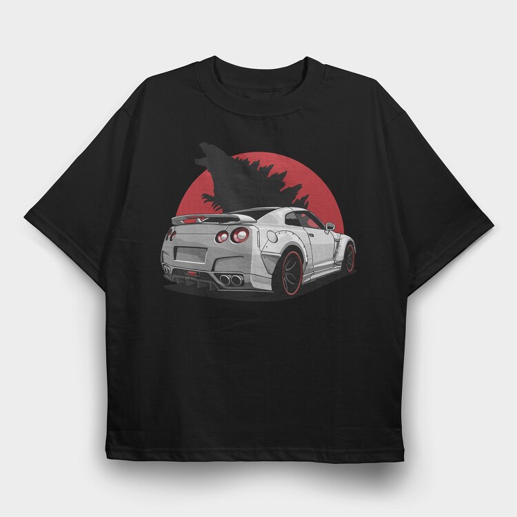 Silver Nissan Gtr Wolf Red Moon, Tricou Oversize Barbati (Unisex)