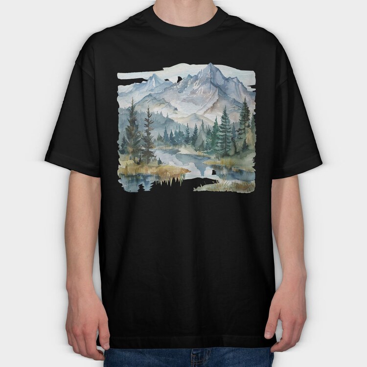 Snowy Peaks Reflection, Tricou Oversize Barbati (Unisex)