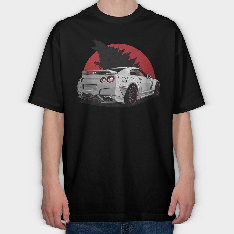 Silver Nissan Gtr Wolf Red Moon, Tricou Oversize Barbati (Unisex)