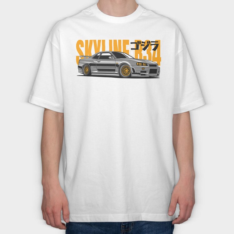 Nissan Skyline Gtr R34 Jdm Fast Mod, Tricou Oversize Barbati (Unisex)