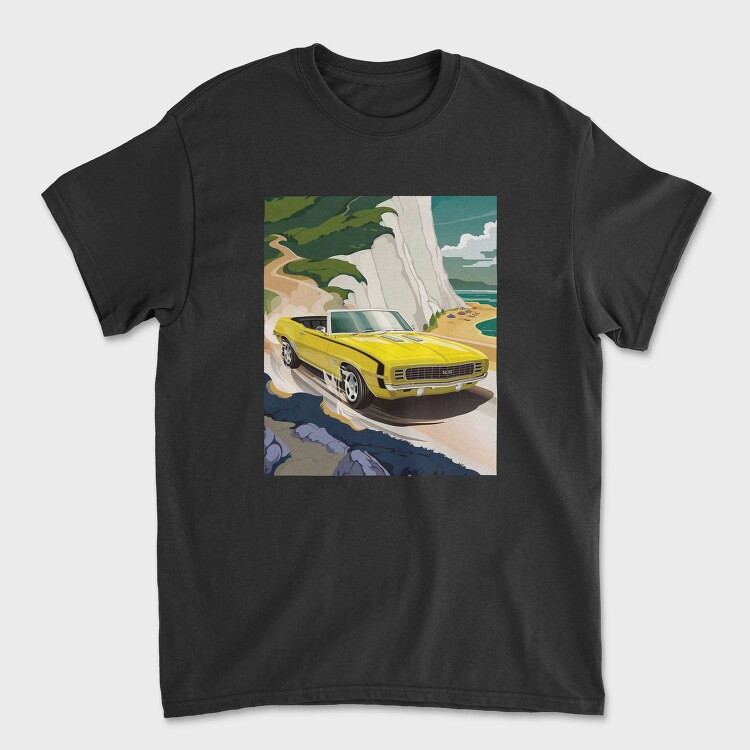 Yellow Chevy Camaro Coastal Cruise, Tricou Barbati (Unisex)