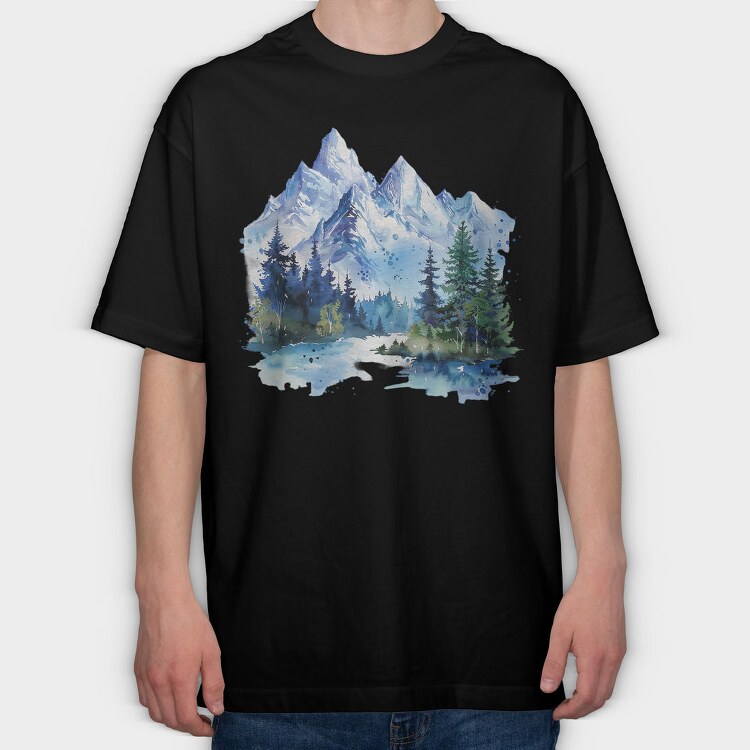 Snowy Peaks Serenity, Tricou Oversize Barbati (Unisex)