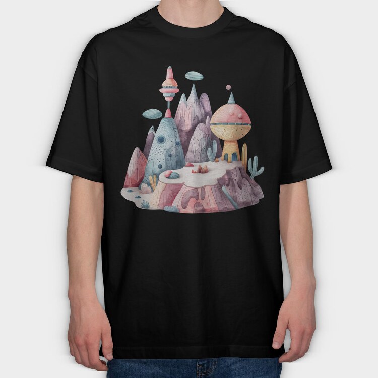 Space Planet Mountain, Tricou Oversize Barbati (Unisex)