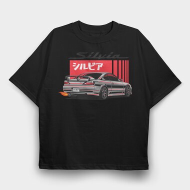 Silvia Japanese Red Flames, Tricou Oversize Barbati (Unisex)
