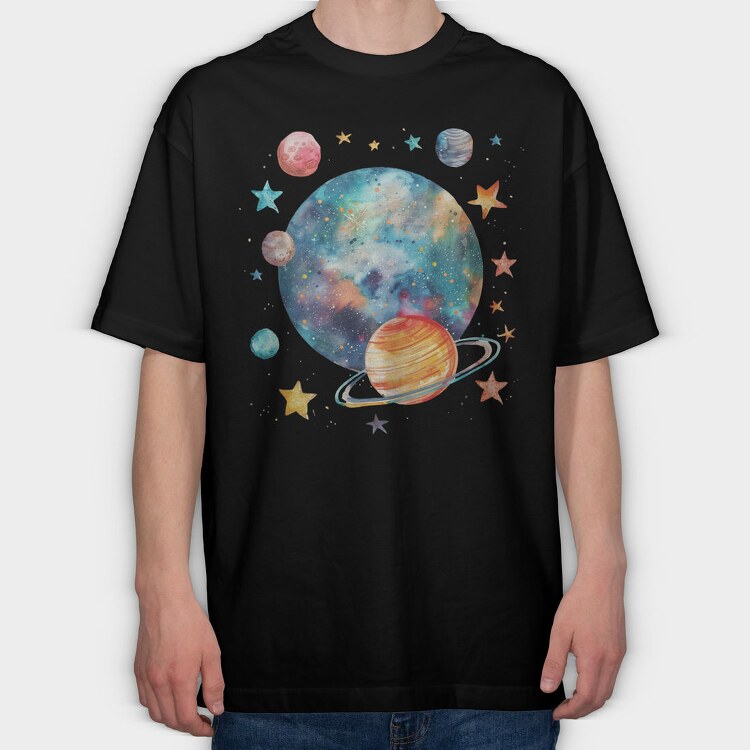 Space Planet Stars, Tricou Oversize Barbati (Unisex)