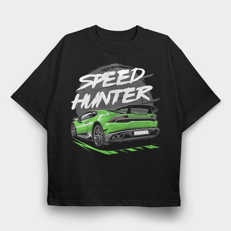 Speed Hunter Car Green Fast, Tricou Oversize Barbati (Unisex)