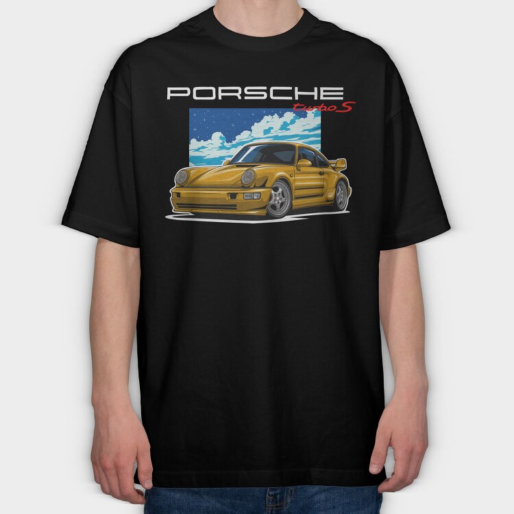 Yellow Porsche Turbo S Night Sky, Tricou Oversize Barbati (Unisex)