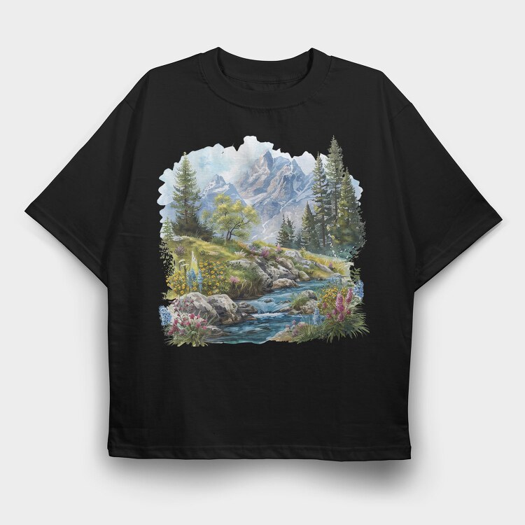 Spring Mountain Bloom, Tricou Oversize Barbati (Unisex)