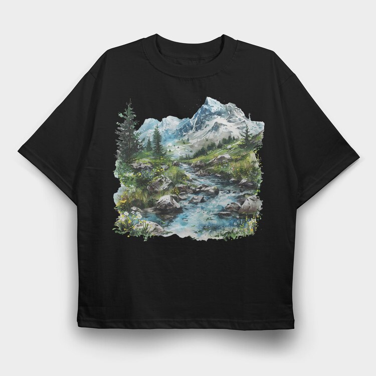Spring Mountain Clipart, Tricou Oversize Barbati (Unisex)