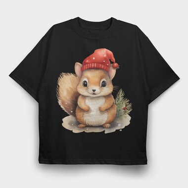 Squirrel Christmas Hat, Tricou Oversize Barbati (Unisex)