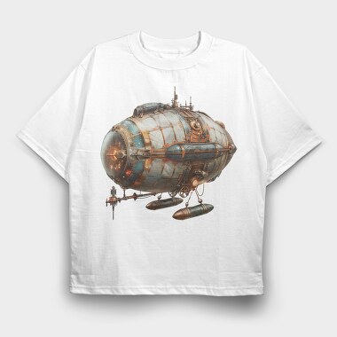 Steampunk Airship, Tricou Oversize Barbati (Unisex)