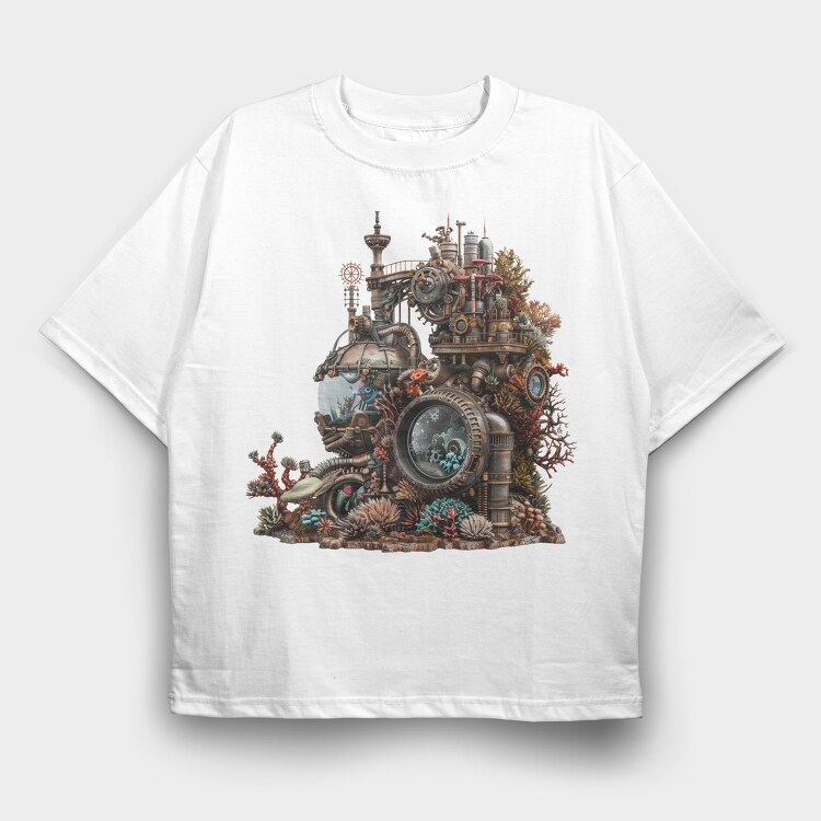 Steampunk Aquarium Sub, Tricou Oversize Barbati (Unisex)