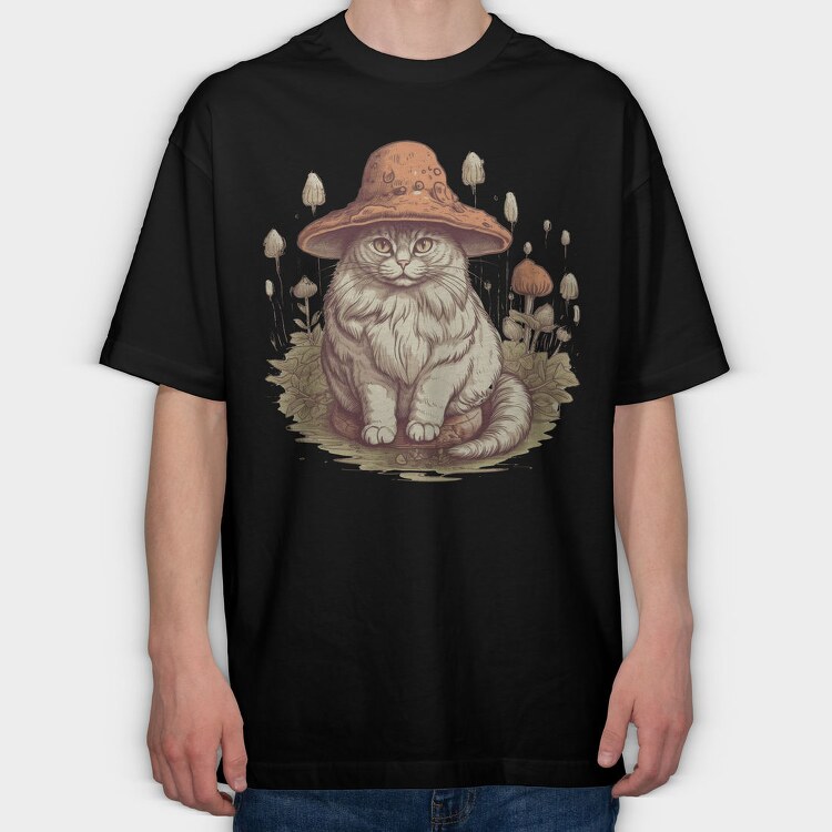 Mushroom Cat Hat, Tricou Oversize Barbati (Unisex)