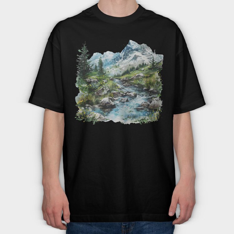 Spring Mountain Clipart, Tricou Oversize Barbati (Unisex)