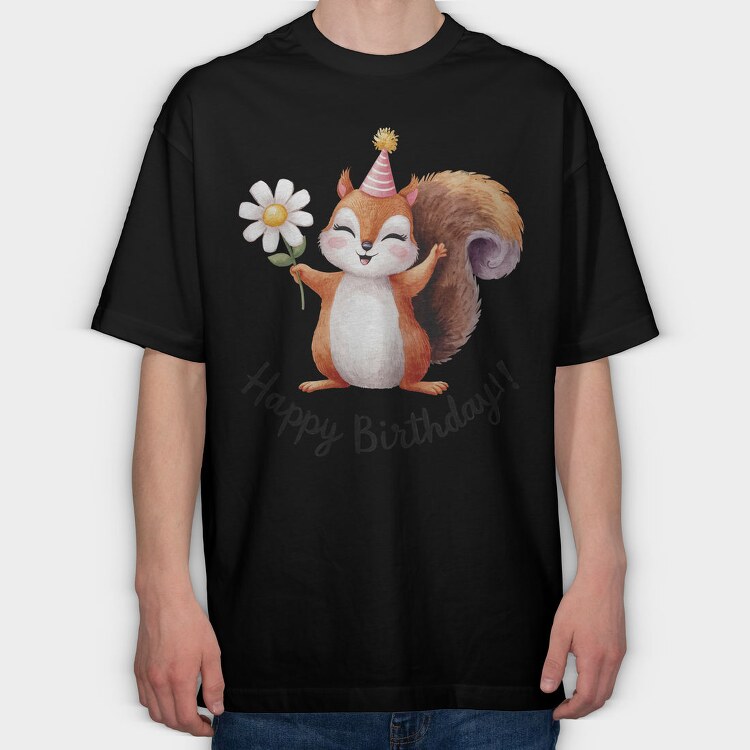Squirrel Party Hat, Tricou Oversize Barbati (Unisex)