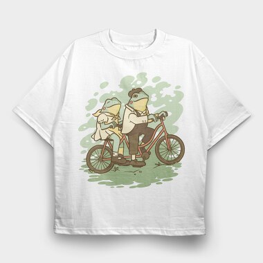 Bicycle Frogs Vintage Riding A Bike, Tricou Oversize Barbati (Unisex)