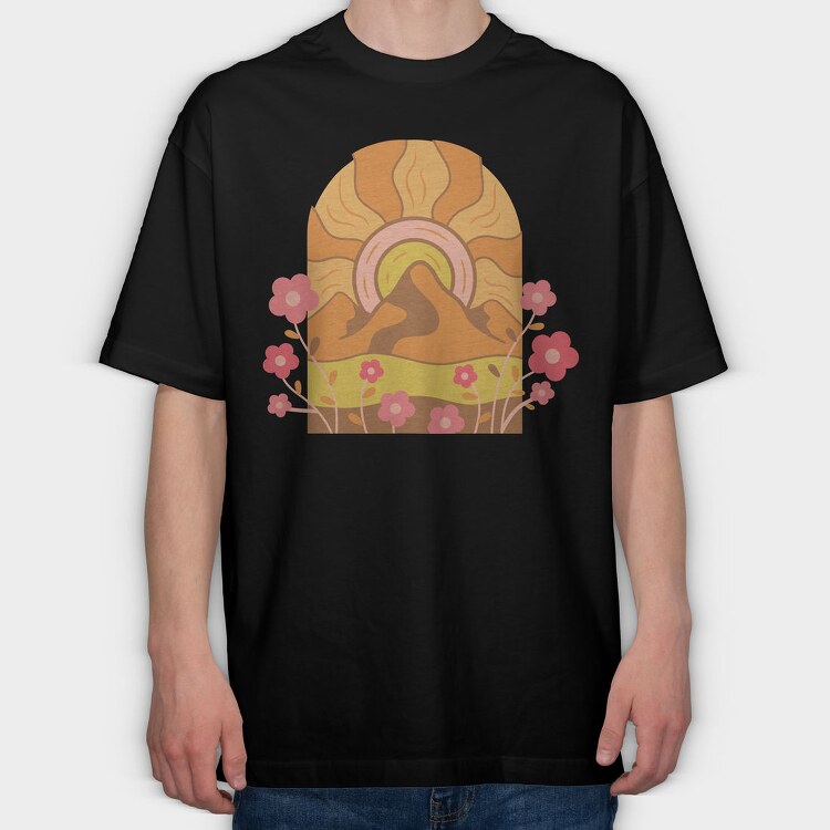 Mountain Flowers Sunset, Tricou Oversize Barbati (Unisex)