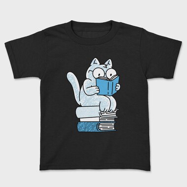 Cat Sitting On Books And Reading, Tricou Copii