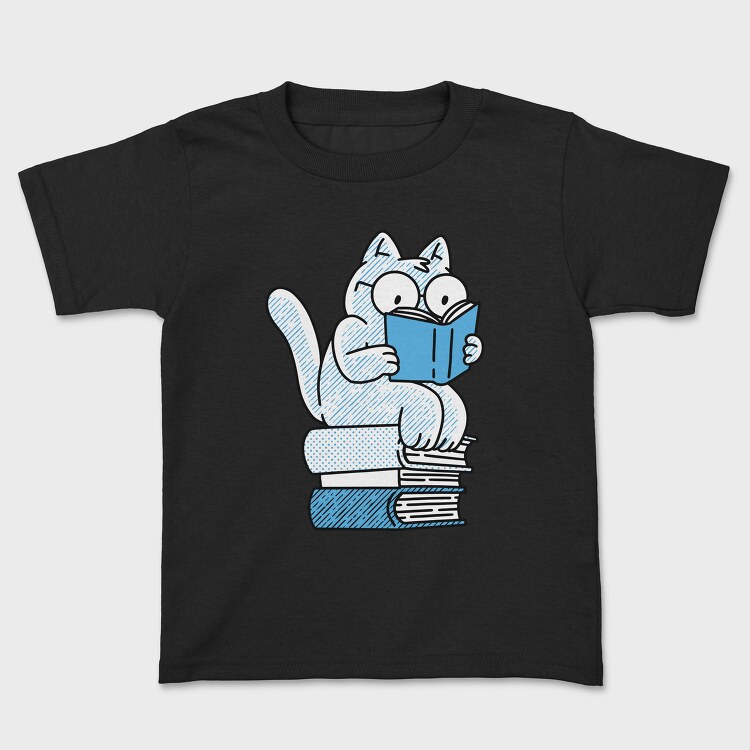 Cat Sitting On Books And Reading, Tricou Copii