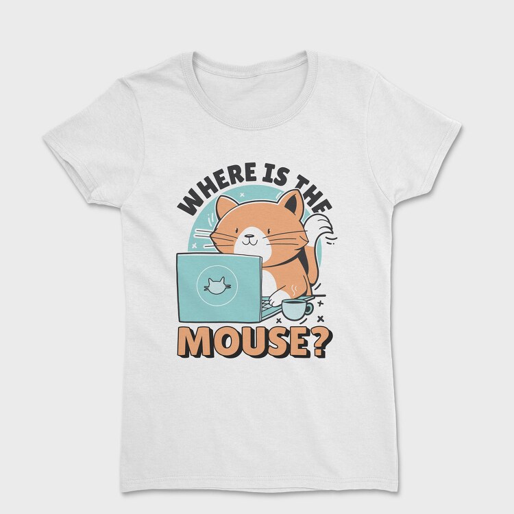 Cat Using Computer Mouse, Tricou Femei
