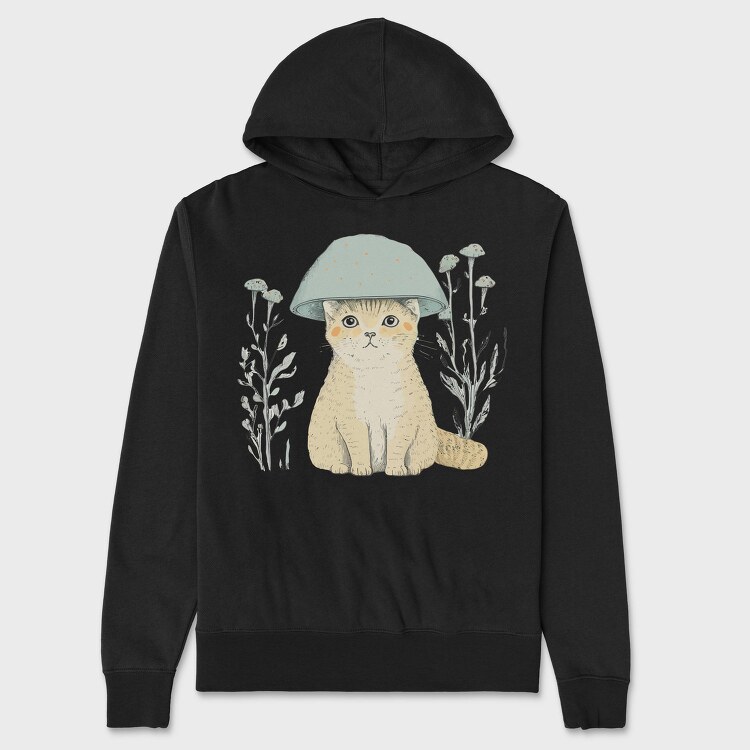 Cat With A Mushroom Hat, Hanorac Oversize Barbati (Unisex)