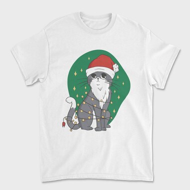 Cat With Fairy Lights Christmas, Tricou Barbati (Unisex)