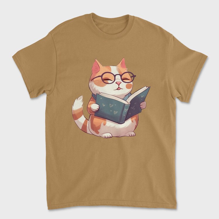 Cat With Glasses Reading Book, Tricou Barbati (Unisex)
