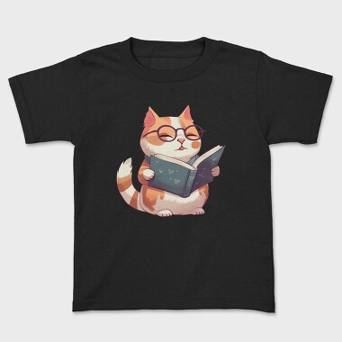 Cat With Glasses Reading Book, Tricou Copii