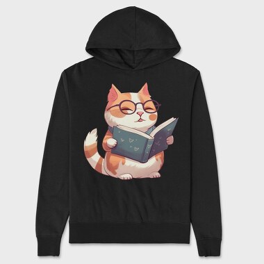 Cat With Glasses Reading Book, Hanorac Oversize Barbati (Unisex)