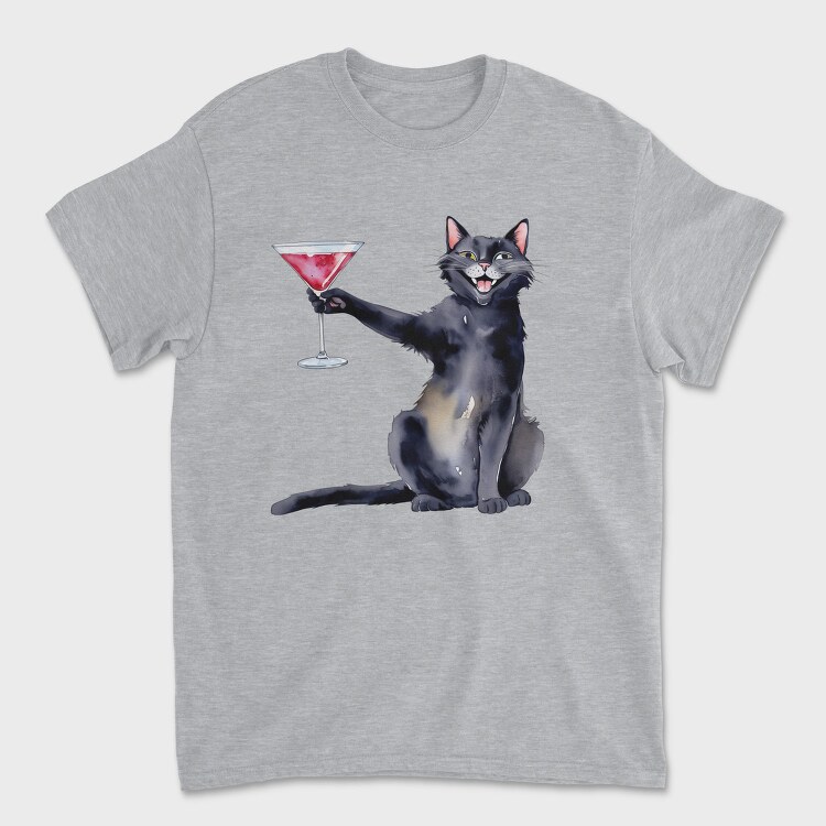 Cat With Martini Throw Pillow Black, Tricou Barbati (Unisex)