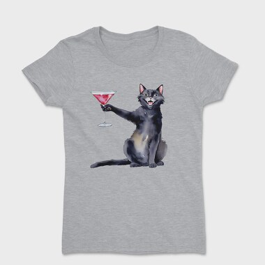 Cat With Martini Throw Pillow Black, Tricou Femei