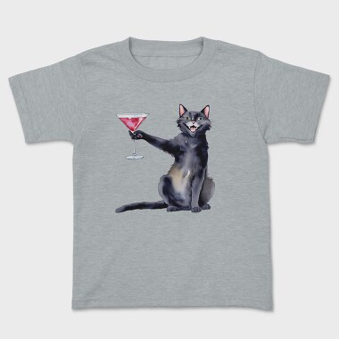 Cat With Martini Throw Pillow Black, Tricou Copii