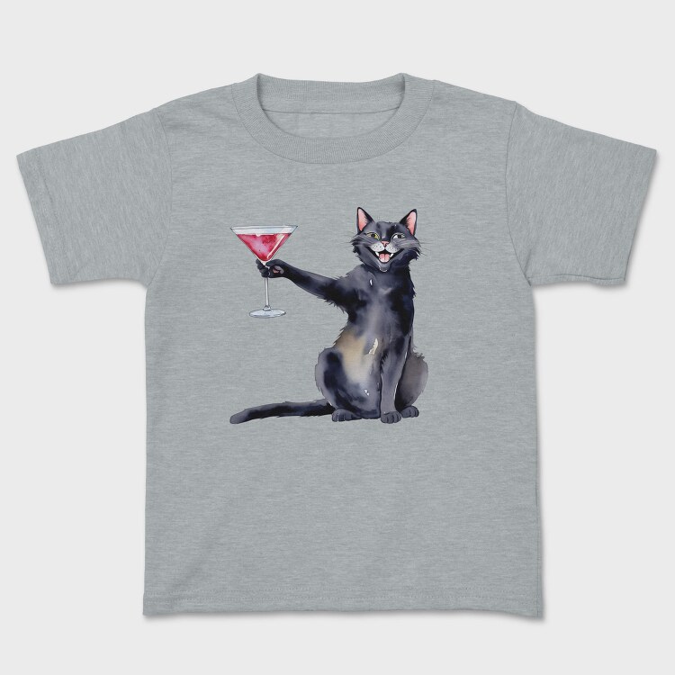 Cat With Martini Throw Pillow Black, Tricou Copii